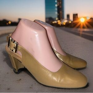 Rare Vintage Stuart Weitzman Marble Heel Buckle Slingback Pumps Sz 10 B